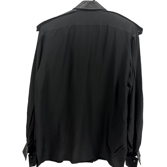 Silk Kenica Black with Textured Leather Accents 2 Pocket Long Sleeve Blouse 8 - Picture 11 of 12